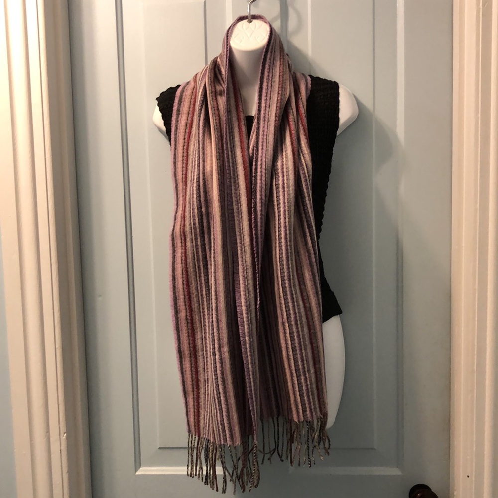 Suantrai of Ireland wool scarf 12x64” purple striped 100% wool